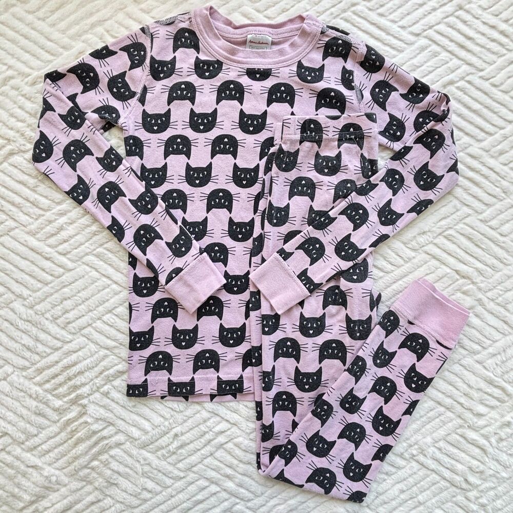 Hanna Andersson Girls Size 8 Black Cat Organic Cotton Pajama Set Pink Halloween